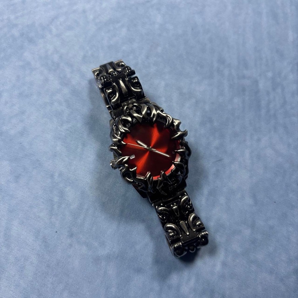 Chrome Silver Black and red gothic watch with a unique design